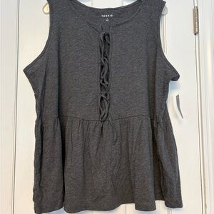 NWT Torrid Charcoal Heritage Slub Front Tie Peplum Babydoll Tank Size 1 H9